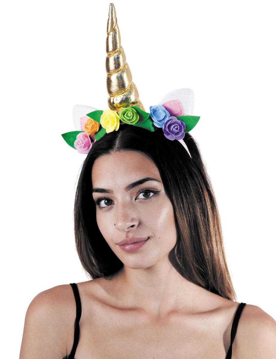 PARTYPRO - Eenhoorn haarband met bloemen voor volwassenen - Accessoires > Haar & hoofdbanden